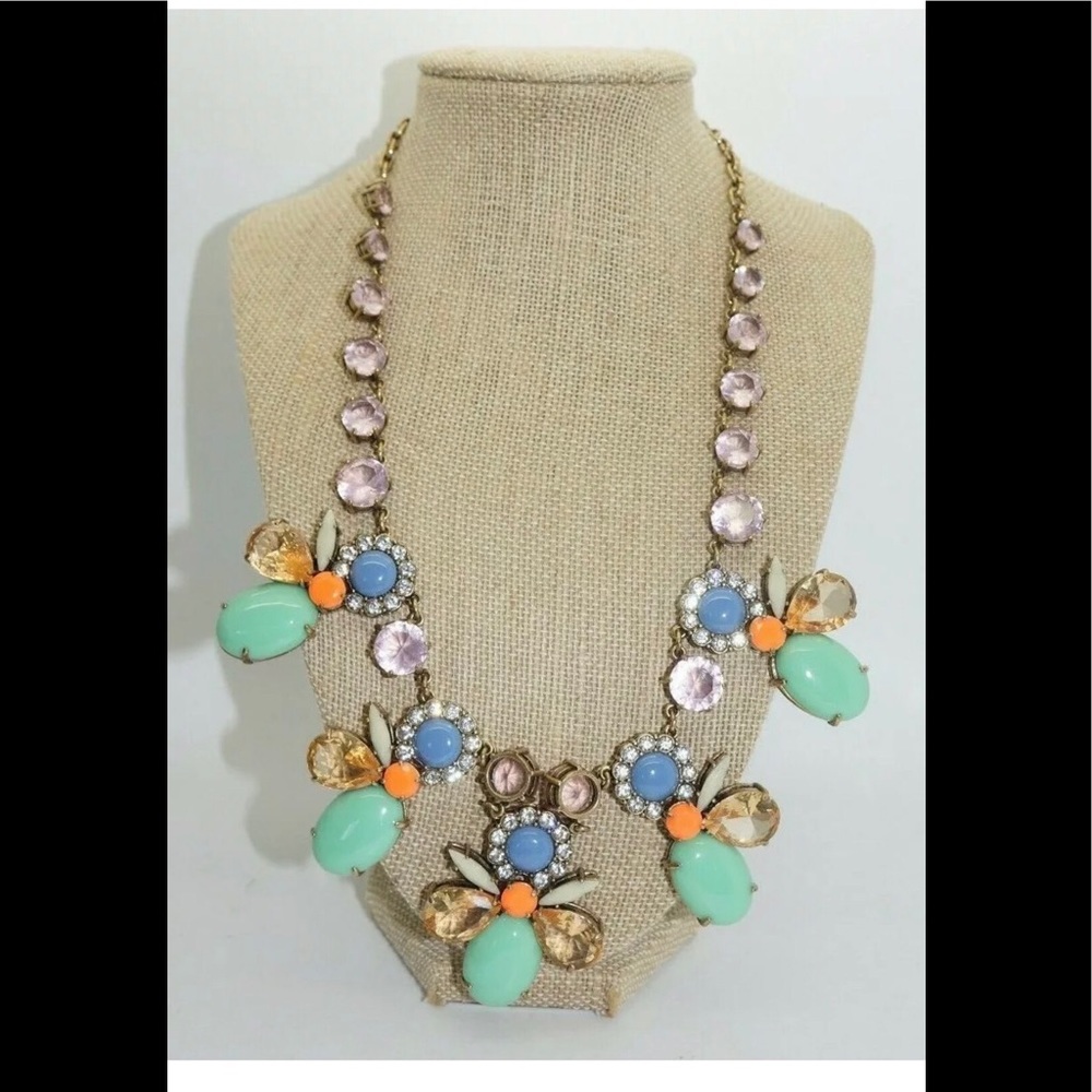 J CREW Statement Necklace Pastel Flower & Crystals